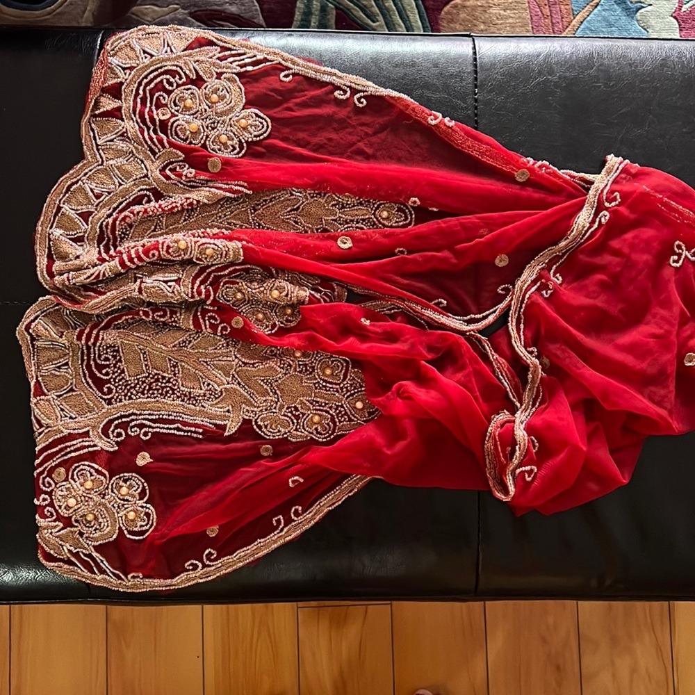 Red and gold beaded shawl